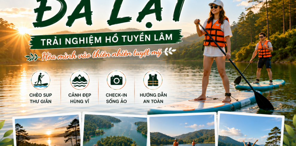 Tour chèo SUP Đà Lạt trải nghiệm hồ Tuyền Lâm