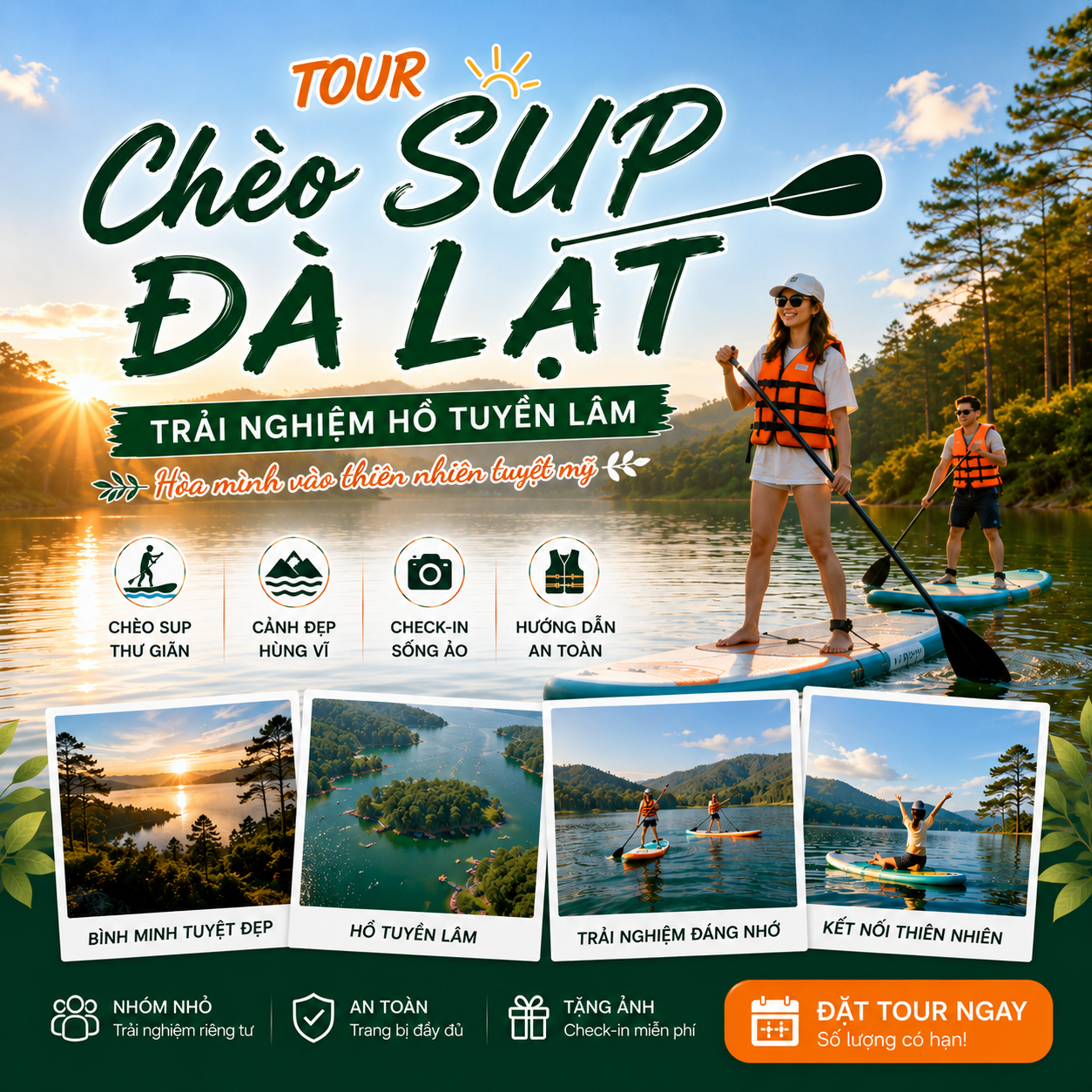 Tour chèo SUP Đà Lạt trải nghiệm hồ Tuyền Lâm