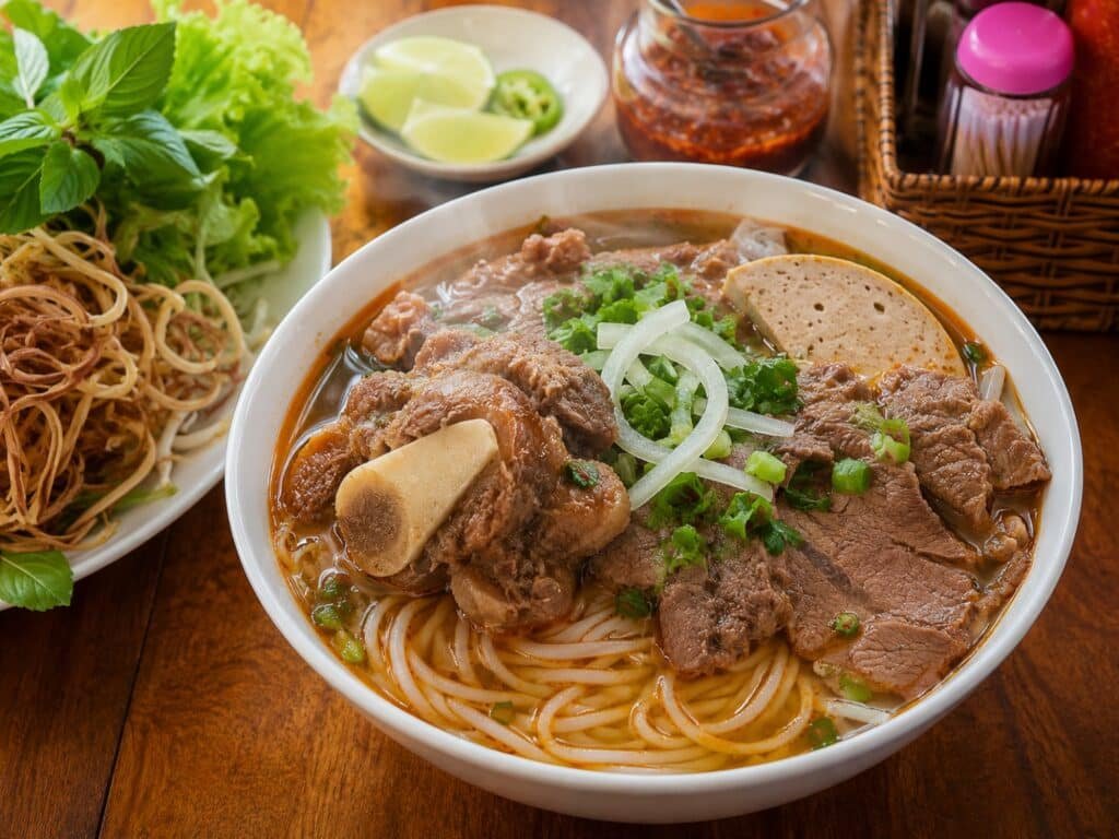 Bún bò Đà Lạt với nước dùng đậm đà và topping hấp dẫn