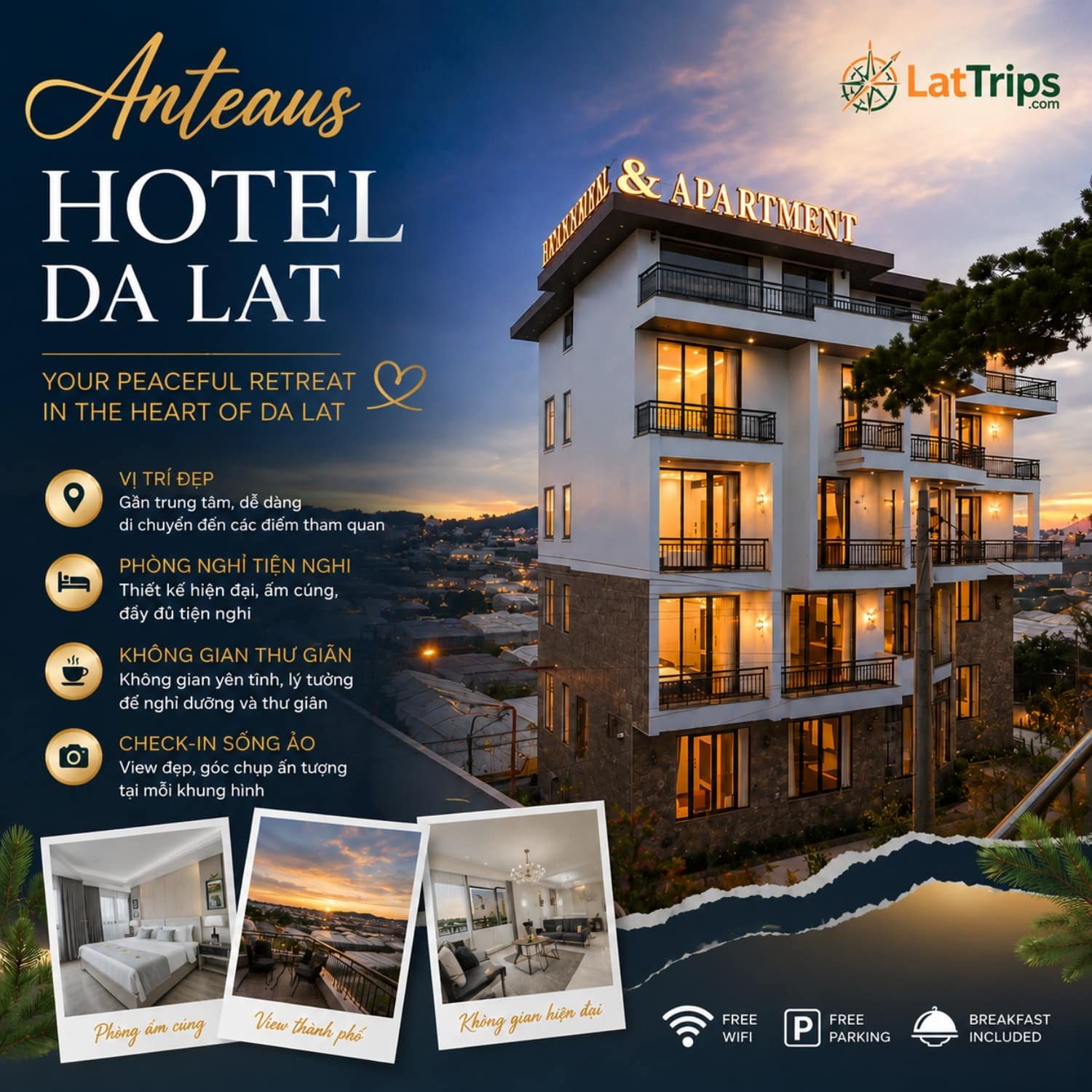 Anteaus Hotel Đà Lạt – Khách Sạn 3 Sao Đà Lạt Hiện Đại Gần Trung Tâm