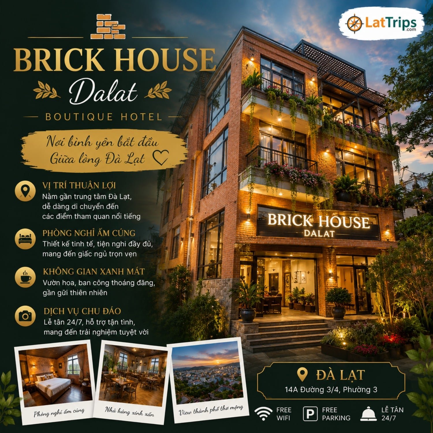 Brick House Dalat – Khách Sạn Đà Lạt 3 Sao Gần Trung Tâm, Không Gian Hiện Đại